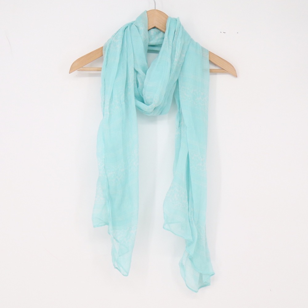 Unbranded Scarf Womens One Size Rectangular Wrap Aqua Floral Damask Excellent